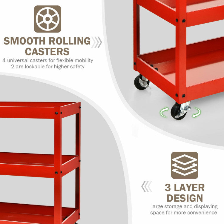 3-Tier Utility Cart Metal Mental Storage Service Trolley