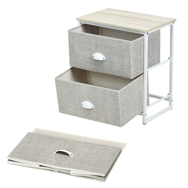 Sturdy Steel Frame Nightstand with Fabric Drawers