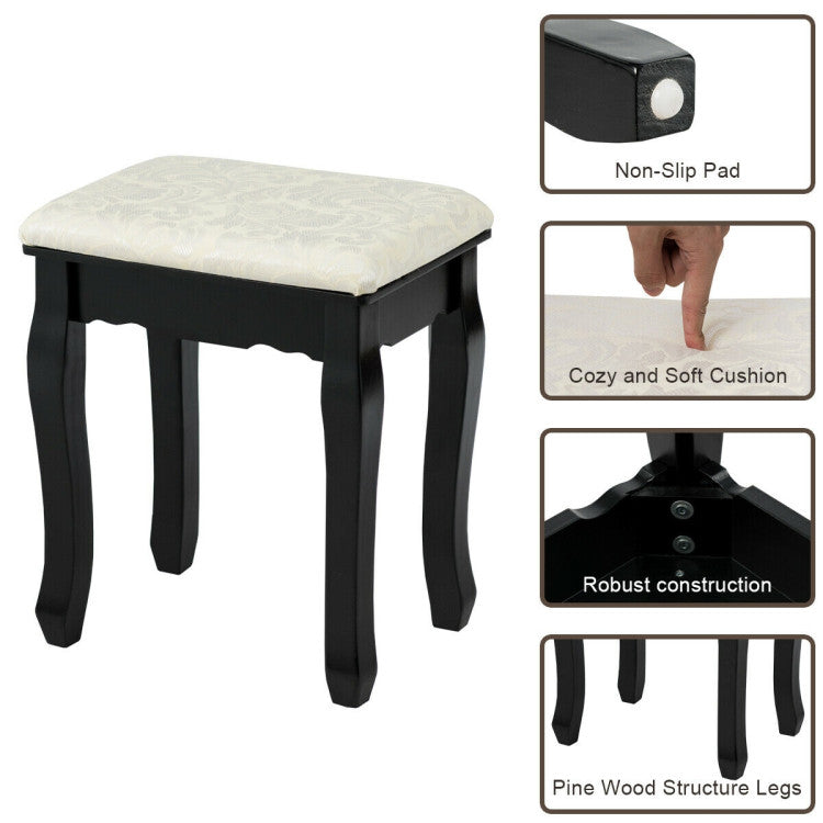 5 Drawers Vanity Table Stool Set with 12-LED Bulbs