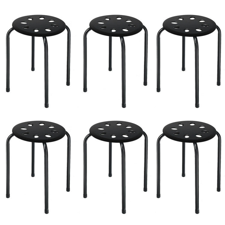 17.5 Inch Set of 6 Portable Plastic Stack Stools with Metal Frame