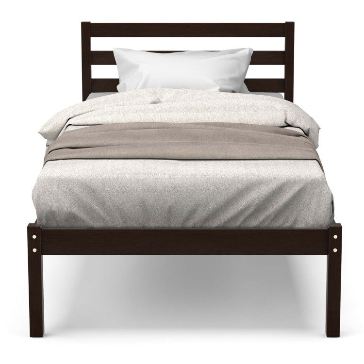 Modern Bed Frame with Wooden Headboard and Plywood Slat Support