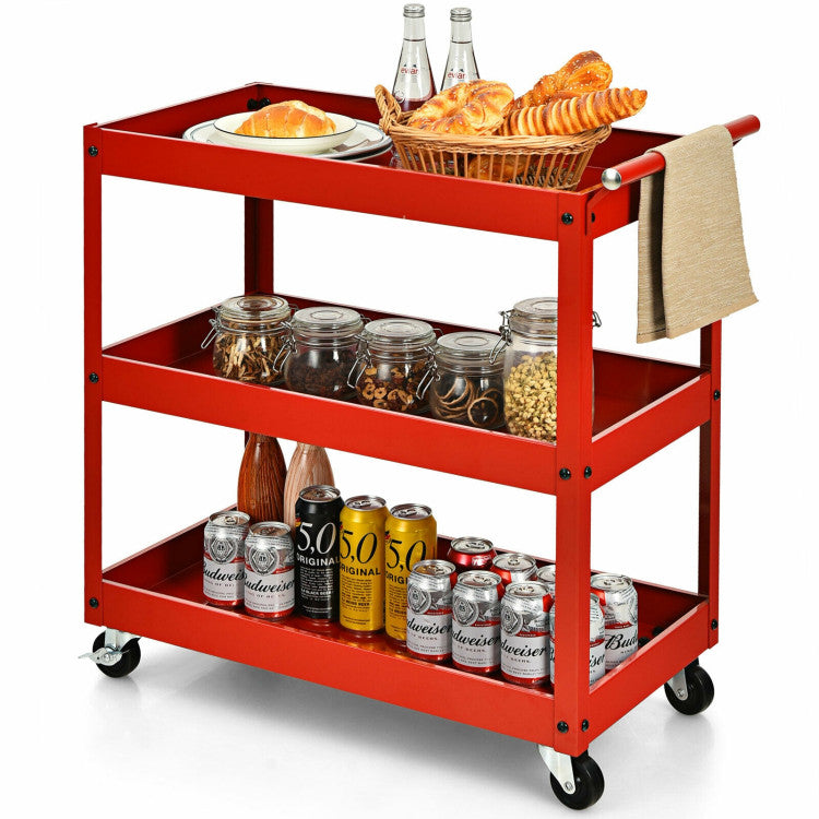 3-Tier Utility Cart Metal Mental Storage Service Trolley