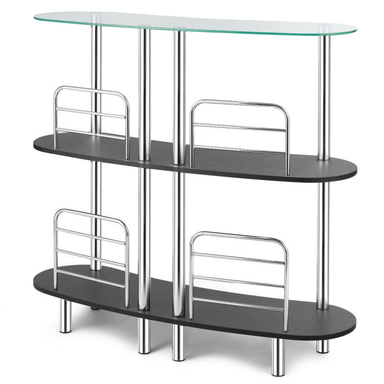 3-Tier Bar Cabinets Table with Tempered Glass Top