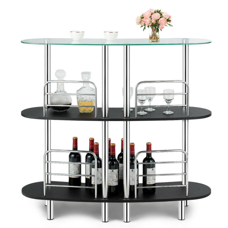 3-Tier Bar Cabinets Table with Tempered Glass Top