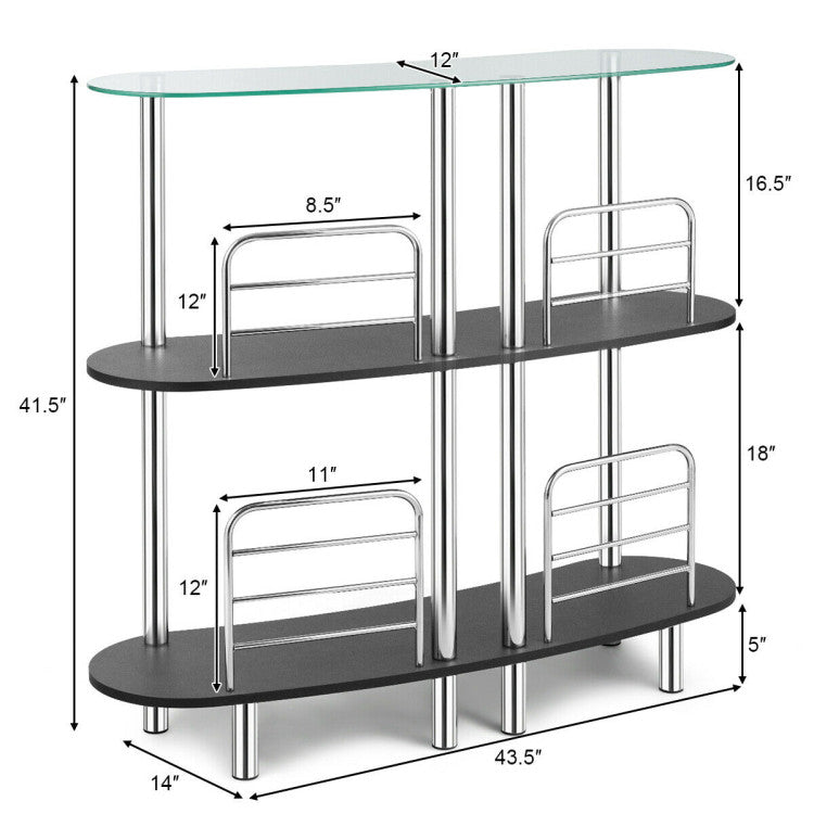 3-Tier Bar Cabinets Table with Tempered Glass Top