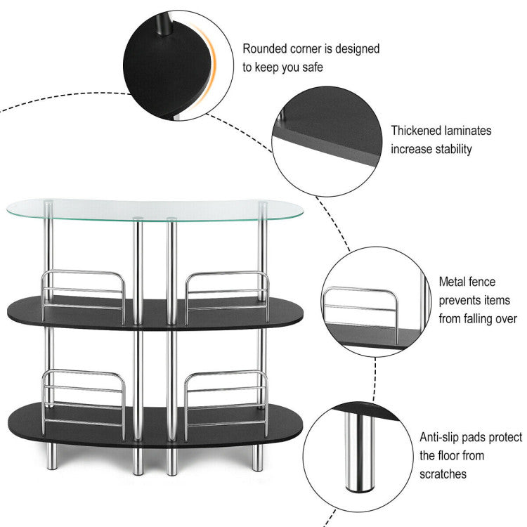 3-Tier Bar Cabinets Table with Tempered Glass Top