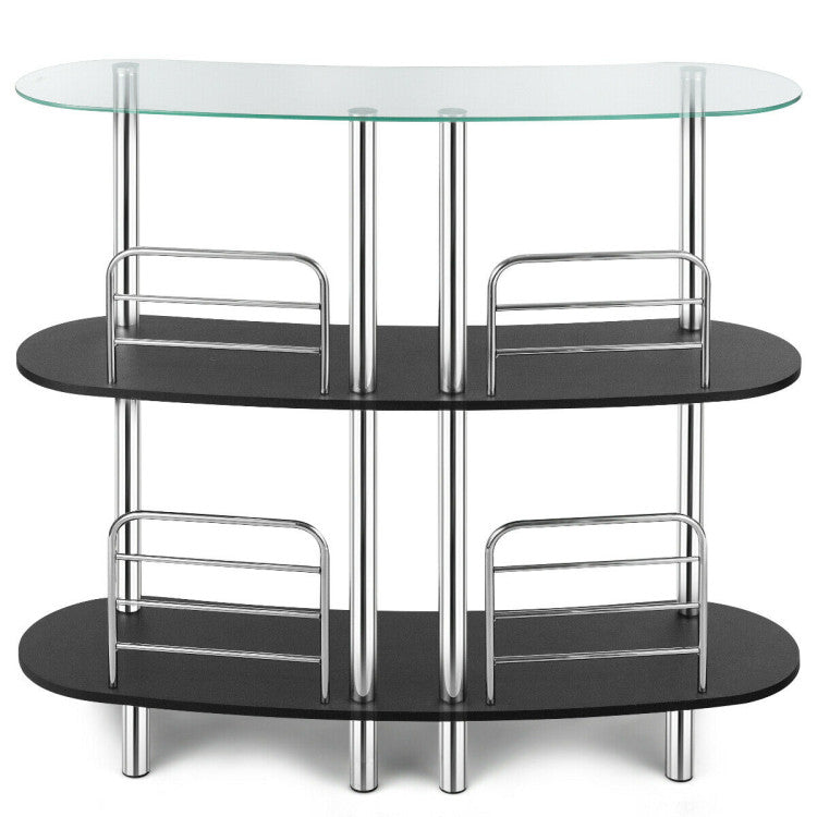 3-Tier Bar Cabinets Table with Tempered Glass Top