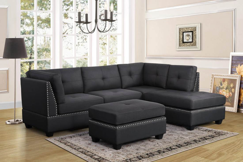 Sienna Grey Linen Sectional & Ottoman Set - StafforaFurniture