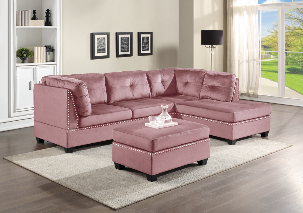 Sienna Velvet Sectional & Ottoman - StafforaFurniture