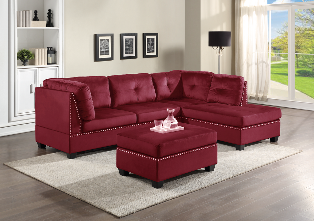 Sienna Velvet Sectional & Ottoman - StafforaFurniture