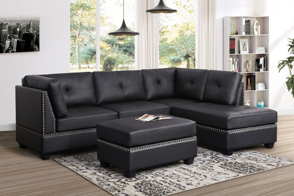 Black Vinyl Sienna Sectional & Ottoman Set - StafforaFurniture