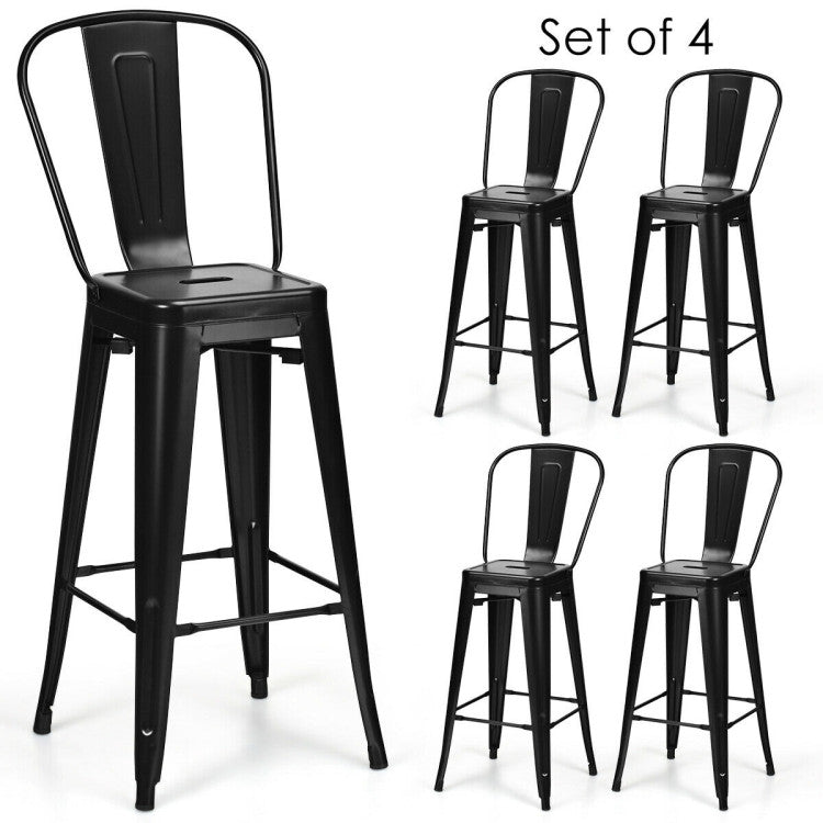 Set of 4 Modern Metal Industrial Bar Stools with Removable Back