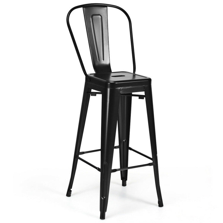 Set of 4 Modern Metal Industrial Bar Stools with Removable Back