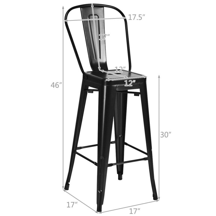 Set of 4 Modern Metal Industrial Bar Stools with Removable Back