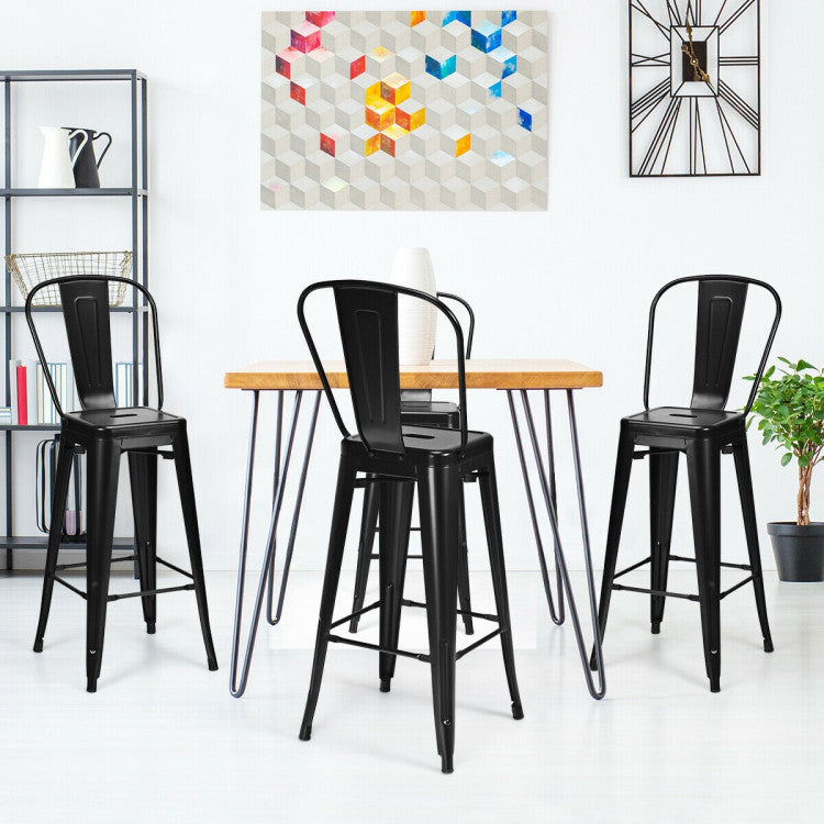 Set of 4 Modern Metal Industrial Bar Stools with Removable Back