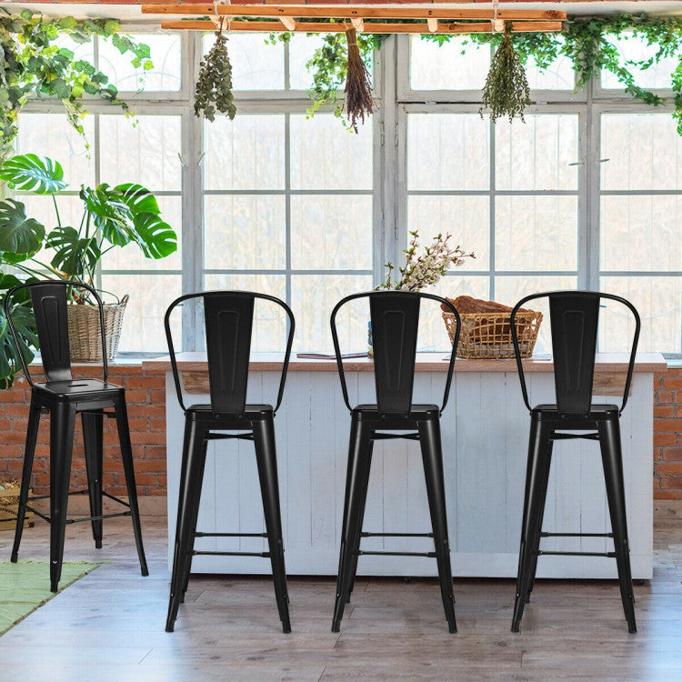 Set of 4 Modern Metal Industrial Bar Stools with Removable Back