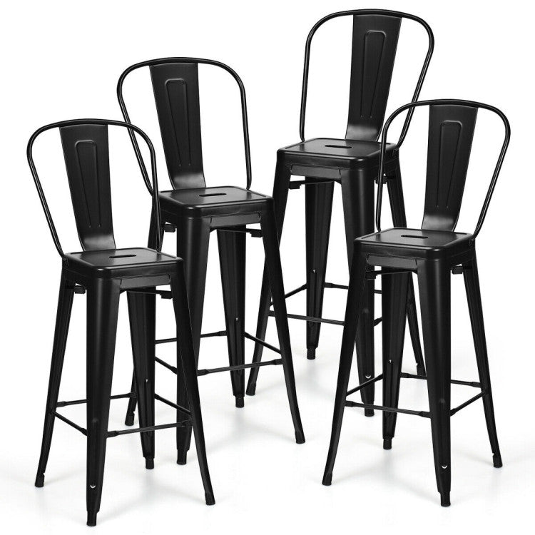 Set of 4 Modern Metal Industrial Bar Stools with Removable Back