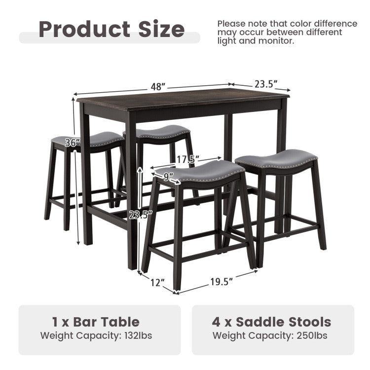 5-Piece Dining Set with 4 Upholstered Stools