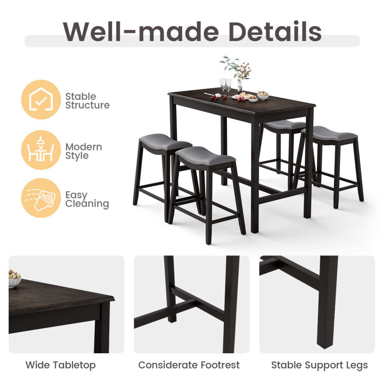 5-Piece Dining Set with 4 Upholstered Stools