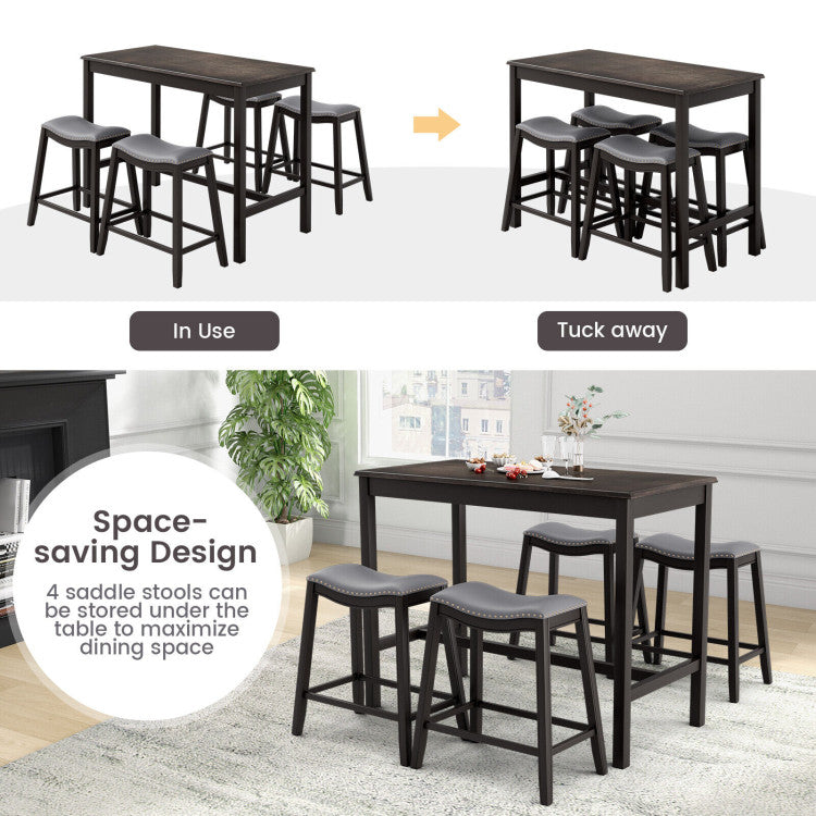 5-Piece Dining Set with 4 Upholstered Stools