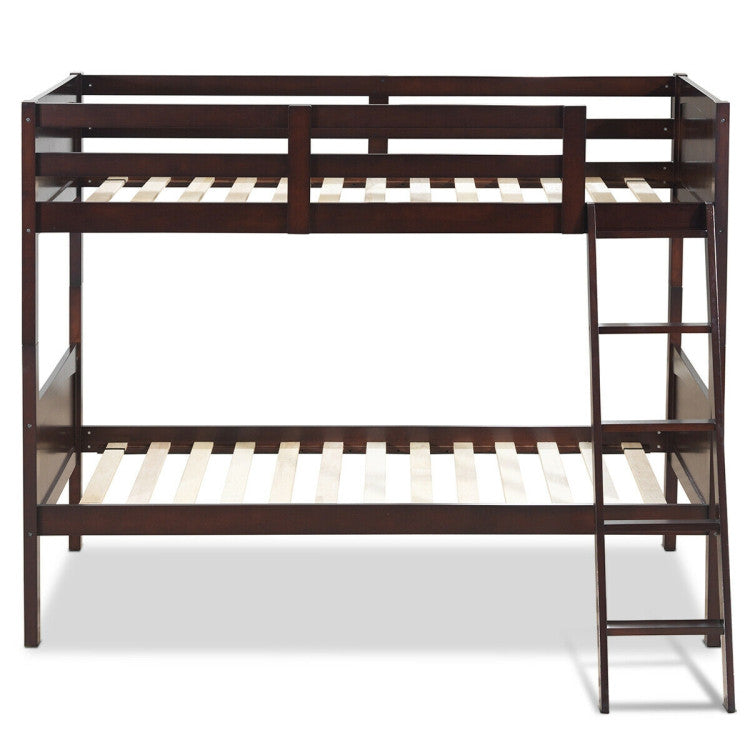 Wooden Twin over Twin Bunk Beds with Ladder and Safety Rail