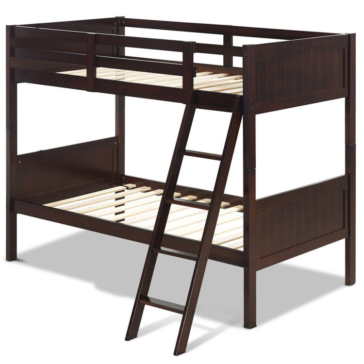 Wooden Twin over Twin Bunk Beds with Ladder and Safety Rail