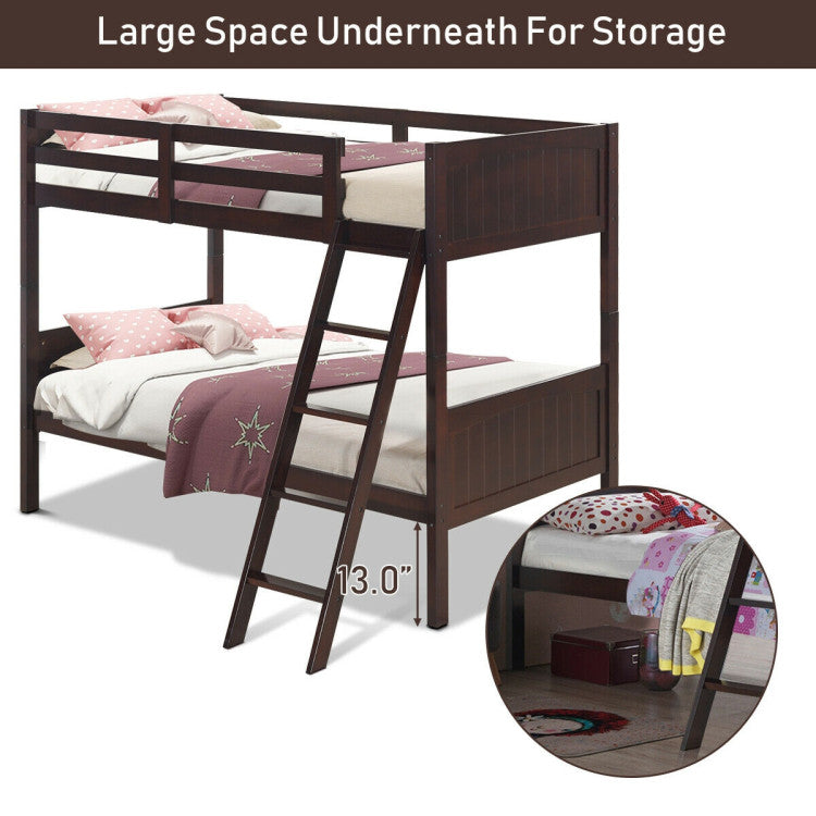 Wooden Twin over Twin Bunk Beds with Ladder and Safety Rail