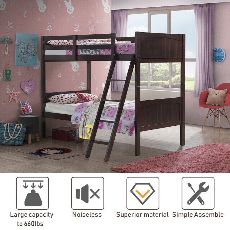 Wooden Twin over Twin Bunk Beds with Ladder and Safety Rail