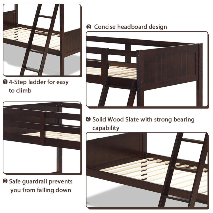 Wooden Twin over Twin Bunk Beds with Ladder and Safety Rail