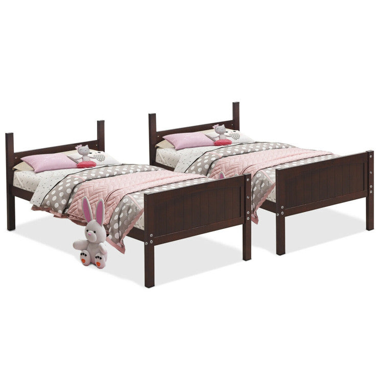 Wooden Twin over Twin Bunk Beds with Ladder and Safety Rail