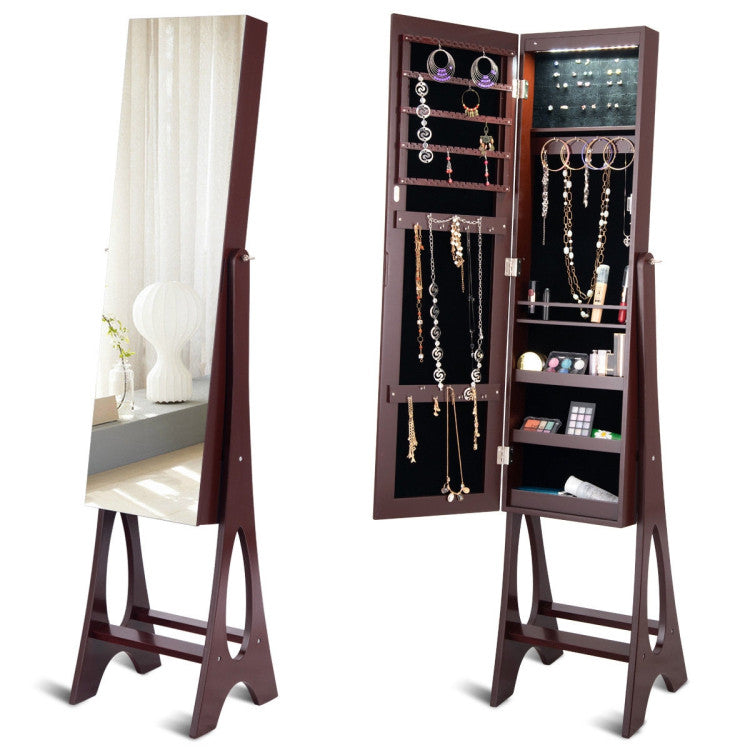 LED Jewelry Cabinet Armoire Organizer with Bevel Edge Mirror