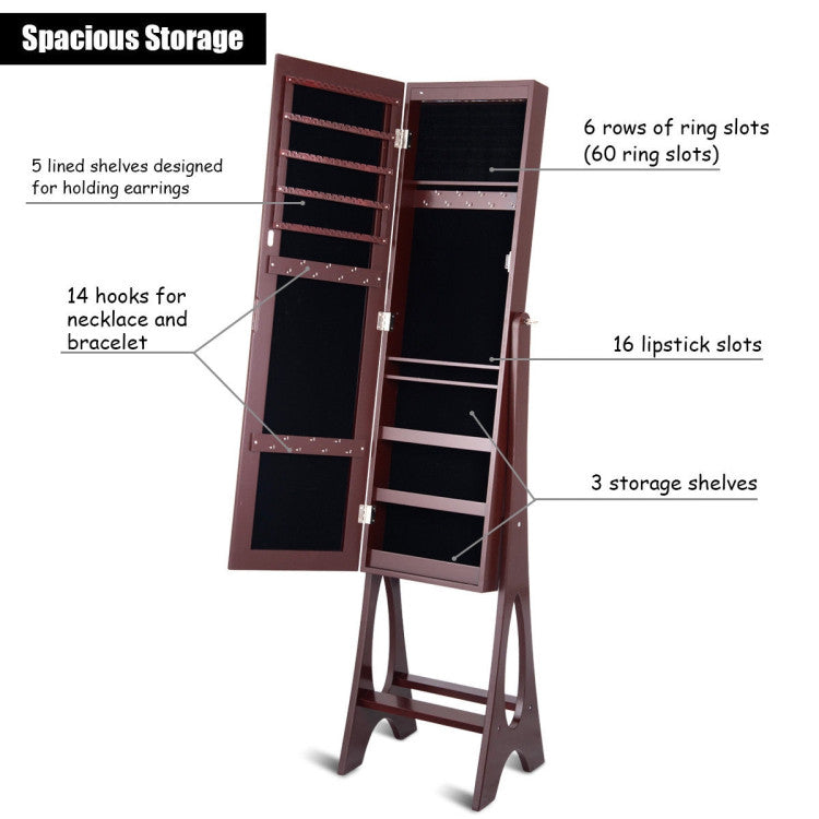 LED Jewelry Cabinet Armoire Organizer with Bevel Edge Mirror