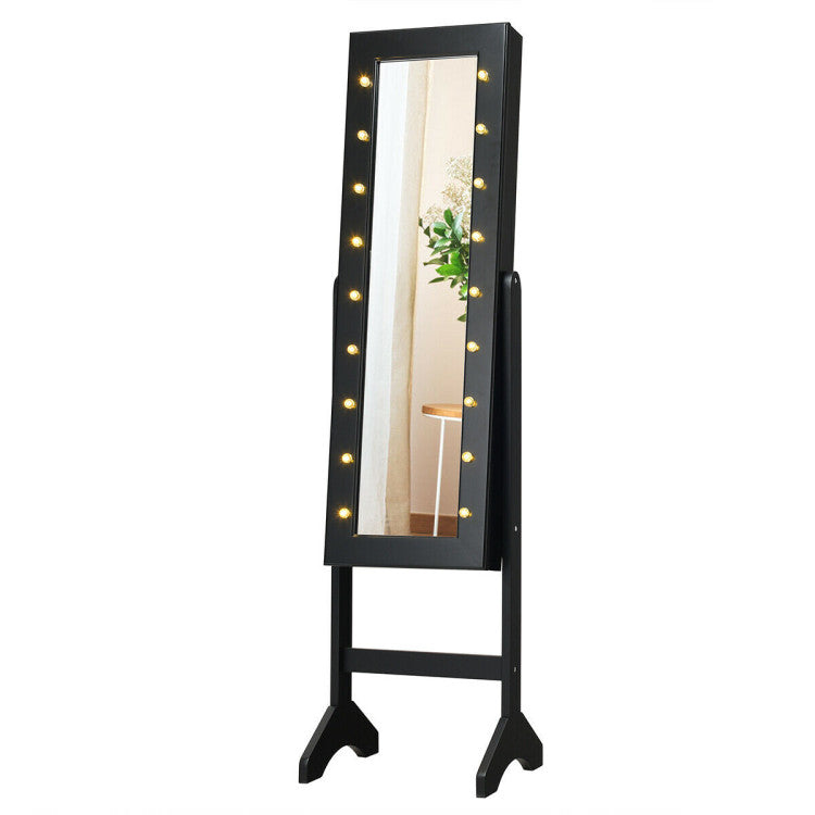 Mirrored Standing Jewelry Armoire Cabinet with LED Lights