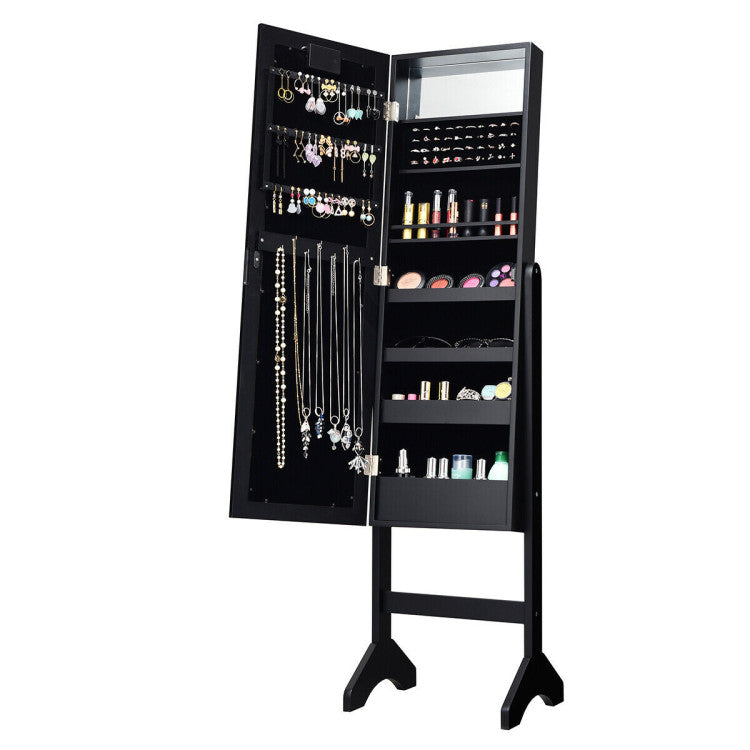 Mirrored Standing Jewelry Armoire Cabinet with LED Lights