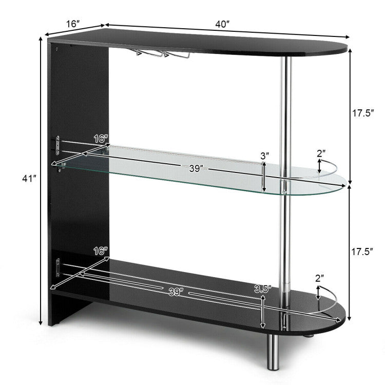 2-Holder Bar Table with Tempered Glass Shelf