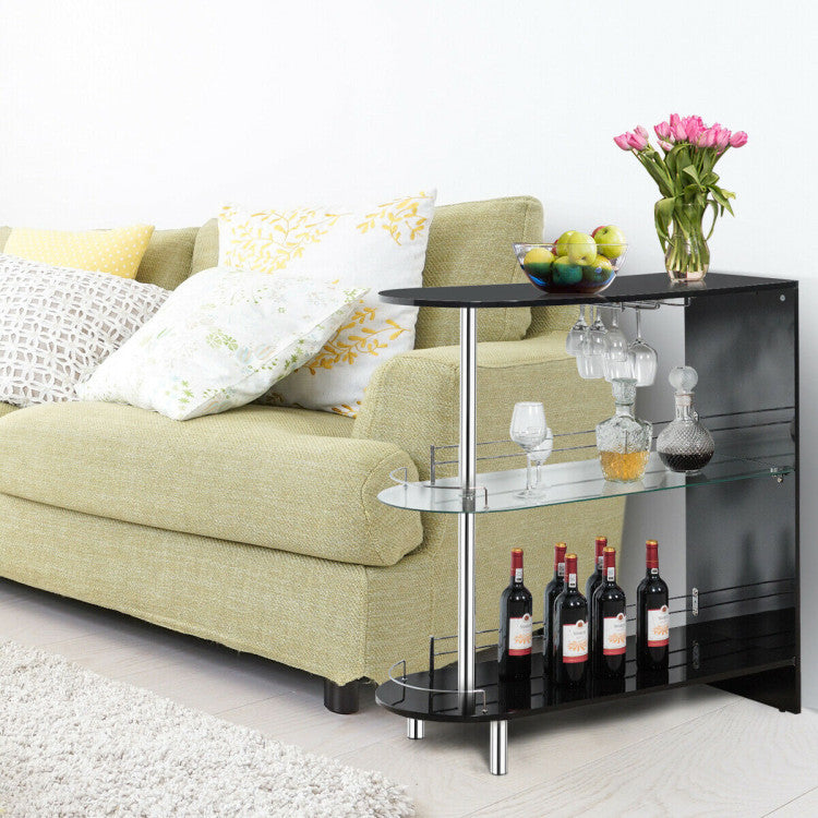 2-Holder Bar Table with Tempered Glass Shelf