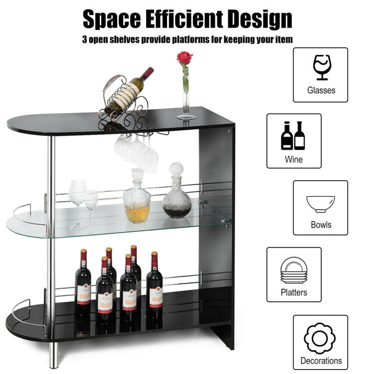 2-Holder Bar Table with Tempered Glass Shelf