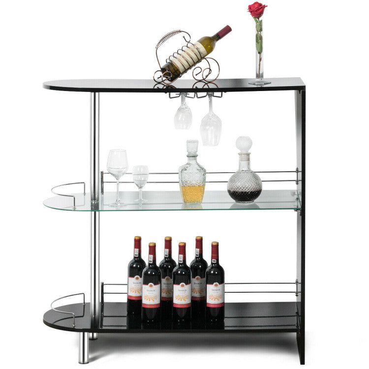 2-Holder Bar Table with Tempered Glass Shelf