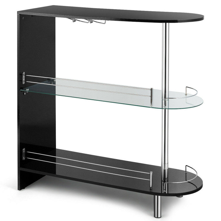 2-Holder Bar Table with Tempered Glass Shelf